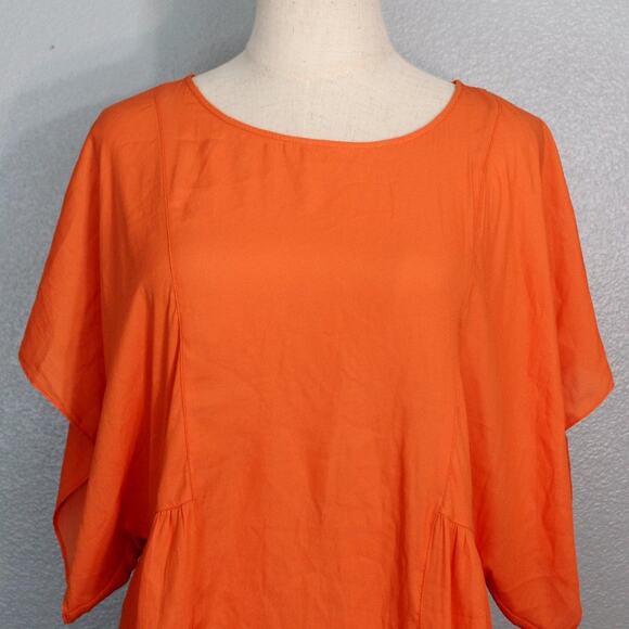 Zara Basic Orange Peasant Top Size Small - Picture 2 of 7
